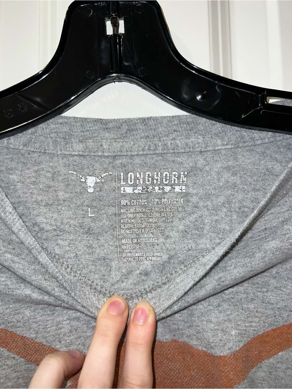 Women's Gray Long-Sleeve Tee with Burnt Orange Longhorn Graphic - Picture 3 of 3